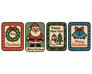 Vector set of playing cards icons and casino elements with Christmas decoration and Santa Claus illustration
