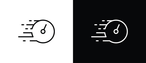 Timer icon line. Stopwatch icon with moving lines indicating speed and agility, fast time icon, countdown timer vector illustration isolated on transparent and black background. Editable stroke.
