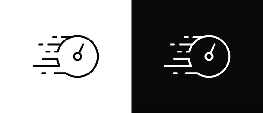 Timer icon line. Stopwatch icon with moving lines indicating speed and agility, fast time icon, countdown timer vector illustration isolated on transparent and black background. Editable stroke.