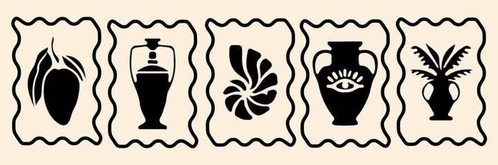 Watercolor wedding doodle frame set,