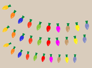Christmas garland with multicolored glowing bulbs isolated on transparent background. 