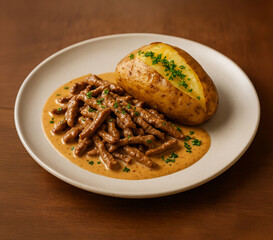 Schweinegeschnetzeltes mit Backkartoffel