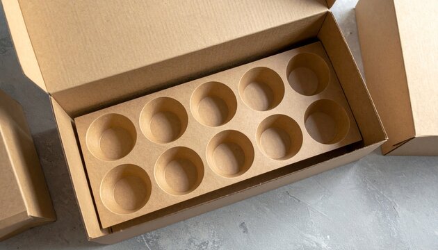 Cardboard Box Insert with Ten Empty Cup Holders for Packaging or Shipping