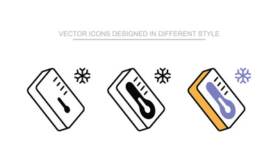 Thermometer icon set in different style with white background illustration