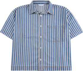 Blue and white striped short sleeve button up shirt isolated on transparent background