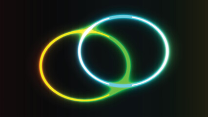 Interlocking neon rings pulse with vibrant light on dark background