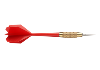 Red dart with gold barrel and sharp silver tip isolated on transparent background ready for games accuracy competition or leisure activity
