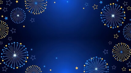 Vibrant fireworks and stars on a dark blue background for celebrations