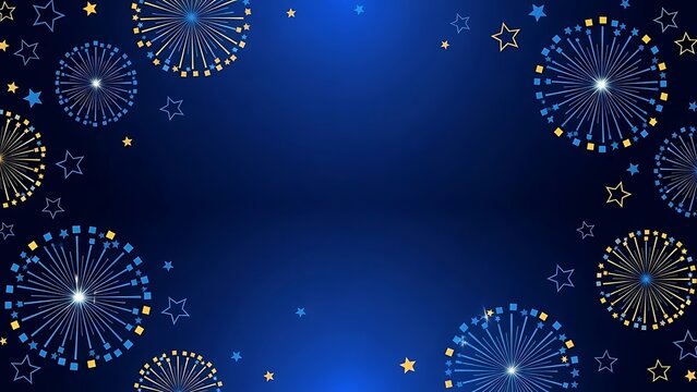Vibrant fireworks and stars on a dark blue background for celebrations - Powered by Adobe