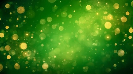 Obraz premium Abstract green background with shimmering golden bokeh lights, perfect for festive designs and holiday themes