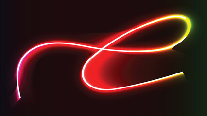 Colorful neon light streak abstract shape on dark background