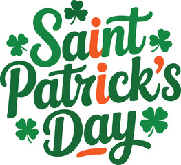 Saint Patrick&rsquo;s Day lettering with shamrocks.