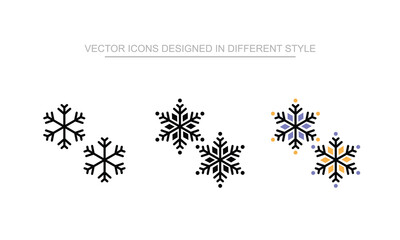 Snowflake icon set in different style with white background illustration