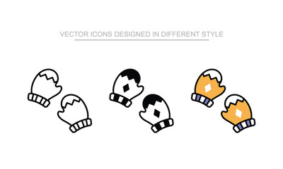 Mittens icon set in different style with white background illustration
