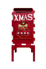 red mailbox for santa claus isolated on white background