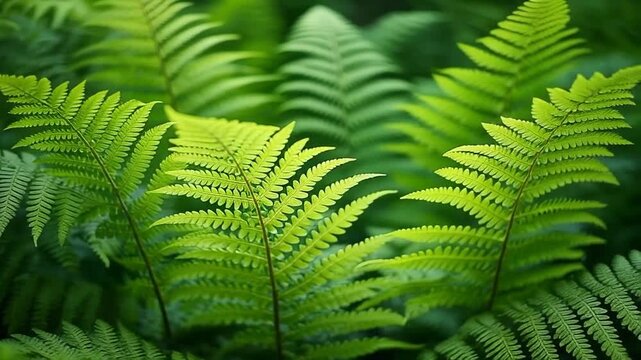 Close-up view of vibrant green fern leaves, showcasing intricate details and textures.