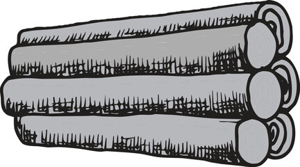 Hand-drawn illustration of stacked wooden logs, perfect for forestry, construction, or campfire designs. isolated on transparent background, Vector