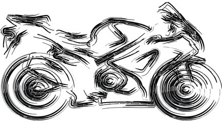 Abstract brush stroke illustration of a sporty modern motorcycle in black and white stylized effect. isolated on transparent background, Vector