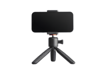 smartphone held on a tripod for photo and video creation . Isolated on transparent background, png