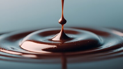 Chocolate drop is falling into a pool of chocolate. Concept of indulgence and pleasure, as the chocolate is a popular treat that many people enjoy. The image also suggests a sense of movement