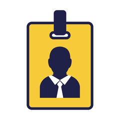 A yellow identification card with a dark blue silhouette of a professional person wearing a shirt and tie, attached to a clip.