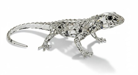 Naklejka premium キラキラと光るクリスタルトカゲの置物白い背景に繊細なカット面が輝く美しいアート作品. AI Generated