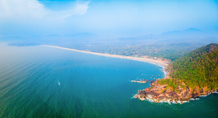 Agonda Beach aerial panoramic view in Goa, India