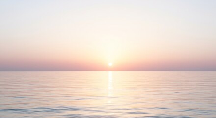 Fototapeta premium 穏やかな海に昇る朝日柔らかな光が水面を優しく照らし静かで美しい瞬間を演出する. AI Generated