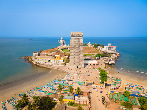 Murudeshwara Temple aerial panoramic view in India