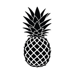 Obraz premium Pineapple silhouette icon with detailed leaves, tropical fruit graphic design element on a clean white background. 