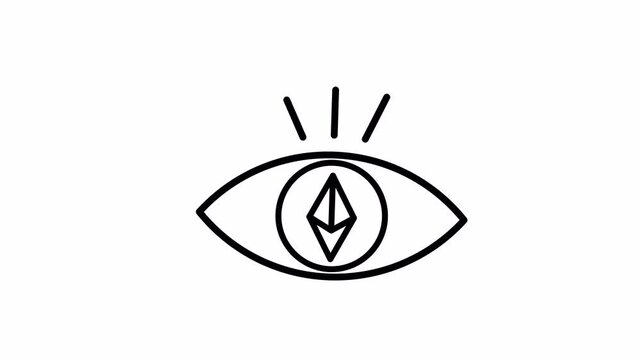 Minimalist line icon animation of an eye with a stylized diamond shape in the pupil. Clean, modern design on a white background. Suitable for technology, finance, or security concepts.