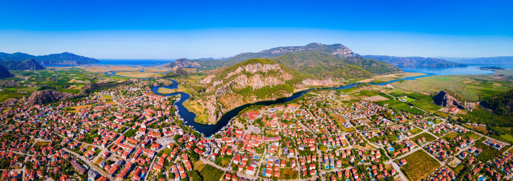 Dalyan aerial panoramic view in Mugla Province, Turkey