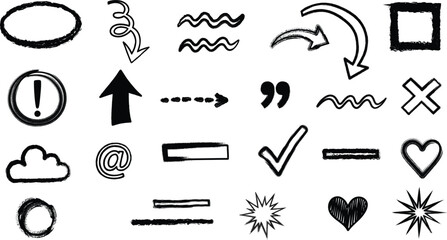 Collection of Hand Drawn Doodle Shapes, Arrows, and Symbols for Design icon