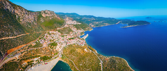 Kas city aerial panoramic view in Turkey