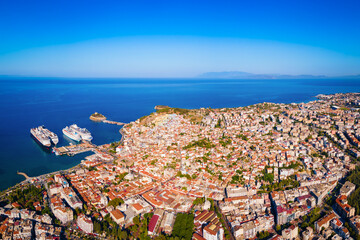 Kusadasi city aerial panoramic view in Aydin Province, Turkey