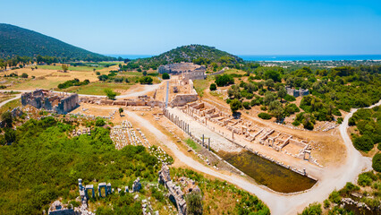 Patara ancient city aerial panoramic view, Turkey