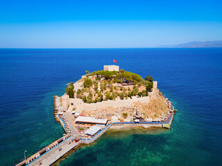 Pigeon Island aerial panoramic view in Kusadasi city, Turkey