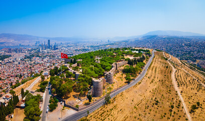 Kadifekale aerial panoramic view in Izmir city in Turkey