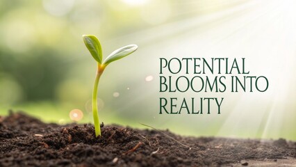 Tiny sprout emerging from soil, basking in sunlight