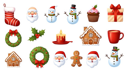 Naklejka premium Charming collection of festive christmas decorations including gingerbread houses and stockings isolated on transparent background