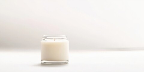 Minimal ivory candle in matte glass isolated on white, ideal for wellness branding and lifestyle product visuals.