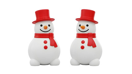 Two cheerful snowman figures with red hats and scarves on a clear background isolated on transparent background
