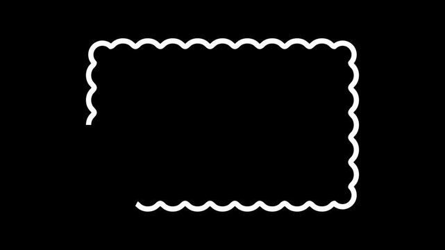 Geometric decorative frames or stickers in the shape of a rectangle with a wavy or zigzag edge graphic animation. Alpha channel. Transparent background motion