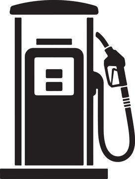 Black and white icon of a gasoline fuel pump with nozzle and hose gasoline pump gas station