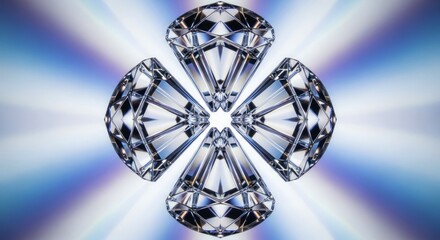 Four brilliant gemstones arranged symmetrically against a glowing, iridescent background