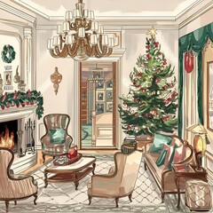 living room with christmas tree