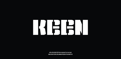  A bold, blocky stencil-style font with a sharp industrial look.
