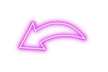 Pink purple glowing curved arrow pointer for clear direction and navigation guidance on transparent background