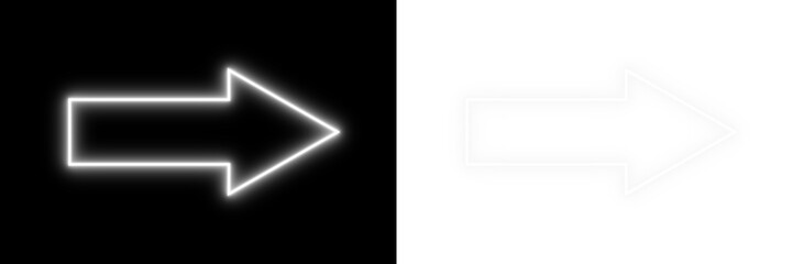 White glowing right straight arrow pointer for clear direction and navigation guidance on transparent background