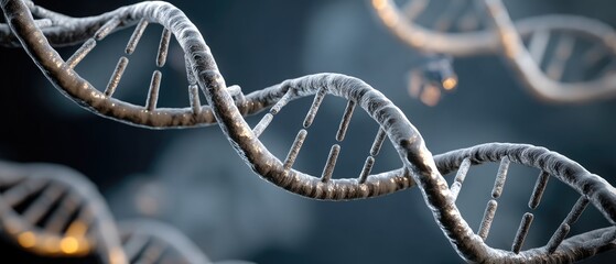 3d render showing human anatomy with dna and microscopic elements in blue color scheme created in a virtual environment